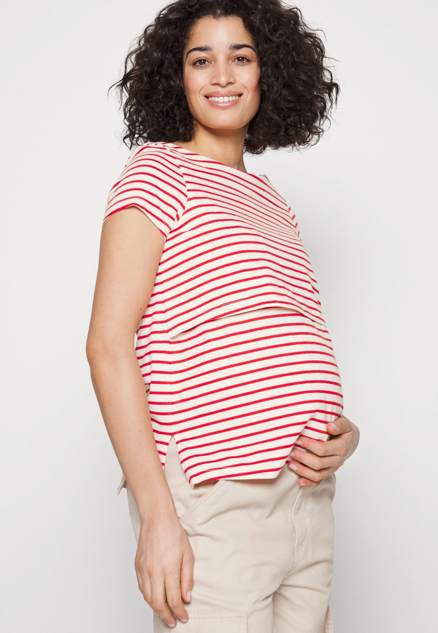 Maternity Long Tee- T-Shirt Basic - Red/Off-White 4 Maternity Long Tee- T-Shirt Basic - Red/Off-White - Afbeelding 4